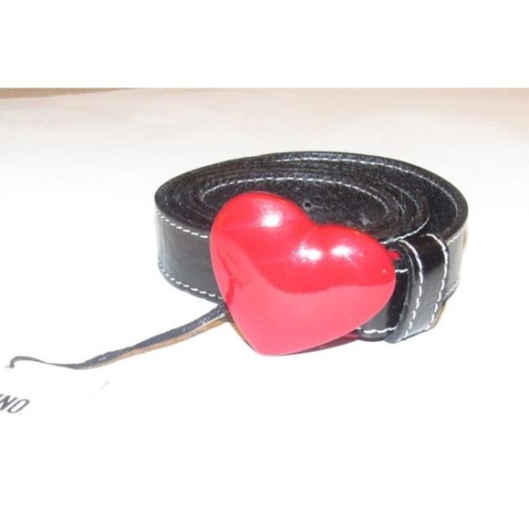 Moschino Black Leather Red Heart Buckle Belt main image 2